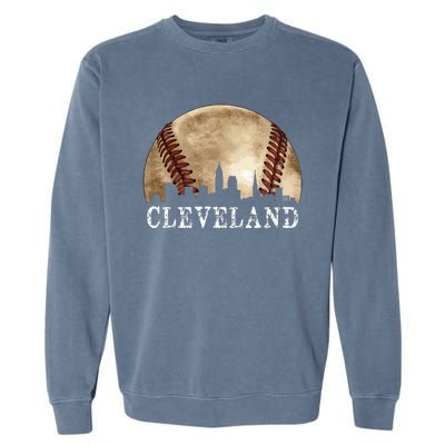 Cleveland Skyline City Vintage Baseball Lover Garment-Dyed Sweatshirt