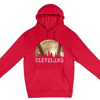 Cleveland Skyline City Vintage Baseball Lover Premium Pullover Hoodie