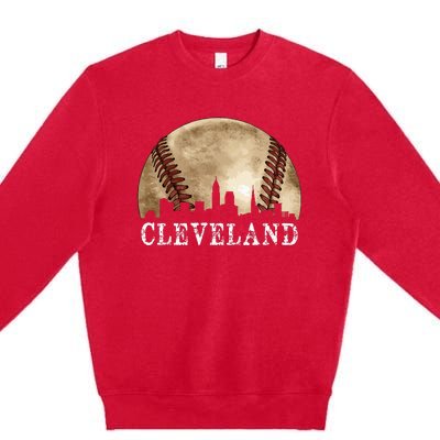 Cleveland Skyline City Vintage Baseball Lover Premium Crewneck Sweatshirt