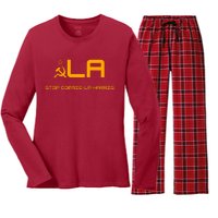 Commiela Stop Commiela Harris Stop Kamala Trump 2024 Women's Long Sleeve Flannel Pajama Set 