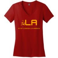 Commiela Stop Commiela Harris Stop Kamala Trump 2024 Women's V-Neck T-Shirt