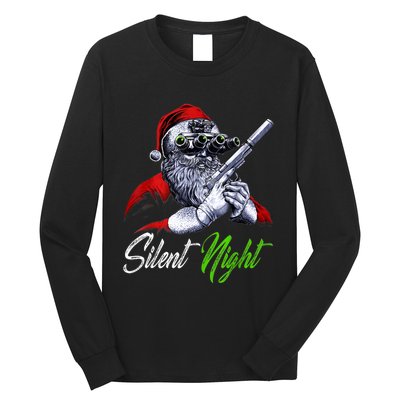 Christmas Santa Claus Guns Silent Night Santa Long Sleeve Shirt