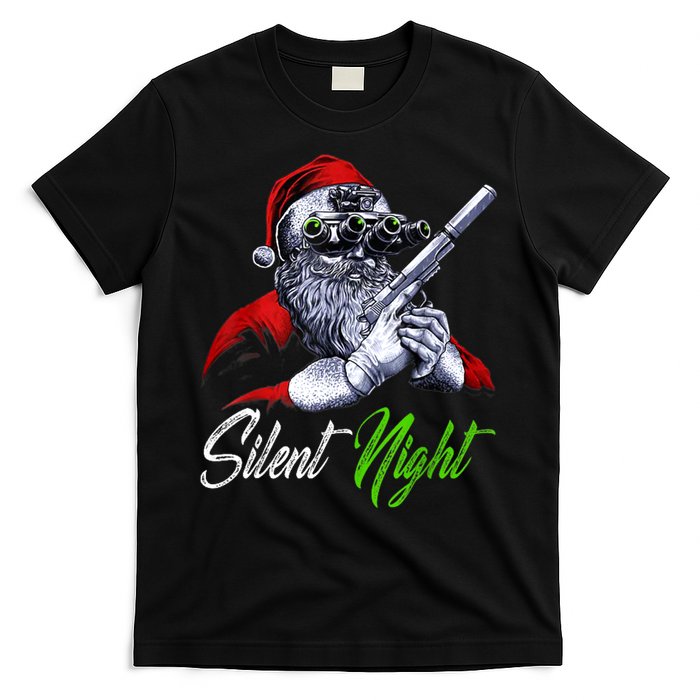 Christmas Santa Claus Guns Silent Night Santa T-Shirt