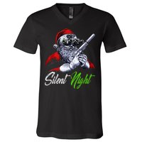 Christmas Santa Claus Guns Silent Night Santa V-Neck T-Shirt