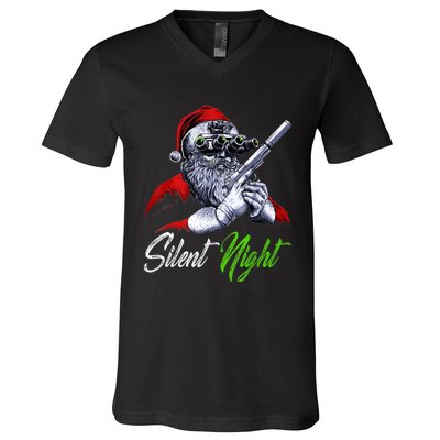 Christmas Santa Claus Guns Silent Night Santa V-Neck T-Shirt