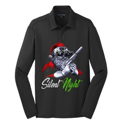 Christmas Santa Claus Guns Silent Night Santa Silk Touch Performance Long Sleeve Polo