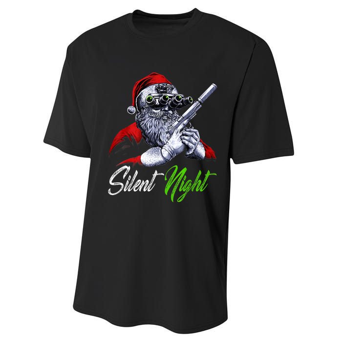 Christmas Santa Claus Guns Silent Night Santa Performance Sprint T-Shirt