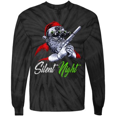 Christmas Santa Claus Guns Silent Night Santa Tie-Dye Long Sleeve Shirt