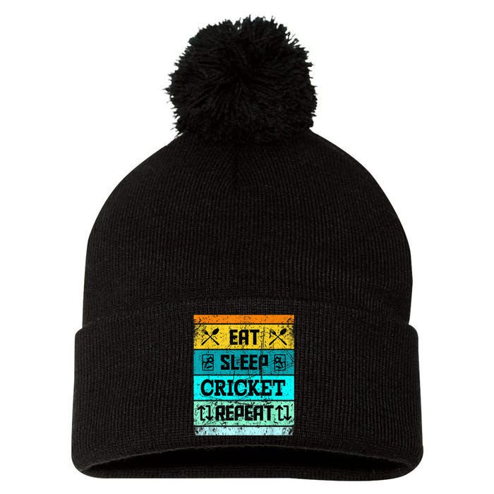 Cricket Sport Cricket Team Eat Sleep Cricket Jersey Pom Pom 12in Knit Beanie