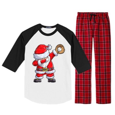 Christmas Santa Claus Baseball Catcher Xmas Gift Raglan Sleeve Pajama Set