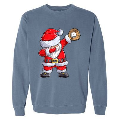 Christmas Santa Claus Baseball Catcher Xmas Gift Garment-Dyed Sweatshirt