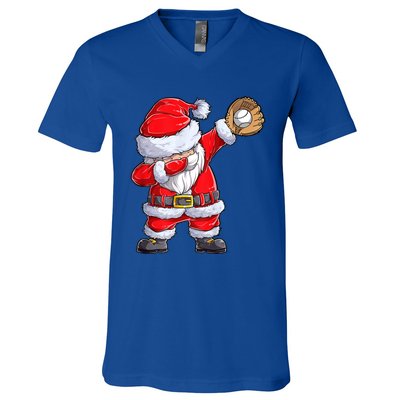 Christmas Santa Claus Baseball Catcher Xmas Gift V-Neck T-Shirt