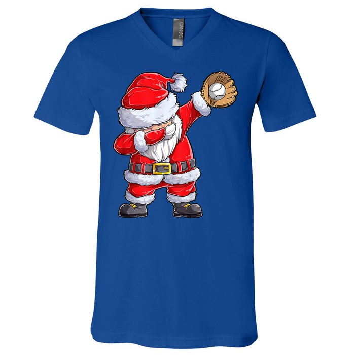 Christmas Santa Claus Baseball Catcher Xmas Gift V-Neck T-Shirt