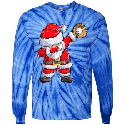 Christmas Santa Claus Baseball Catcher Xmas Gift Tie-Dye Long Sleeve Shirt