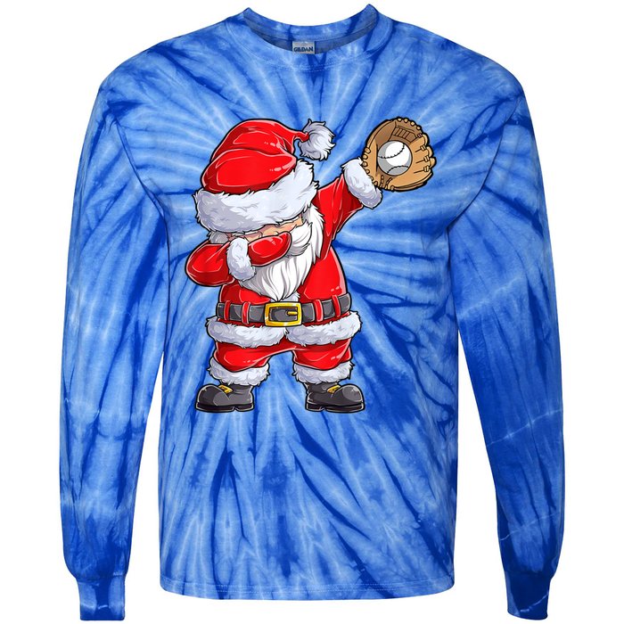 Christmas Santa Claus Baseball Catcher Xmas Gift Tie-Dye Long Sleeve Shirt