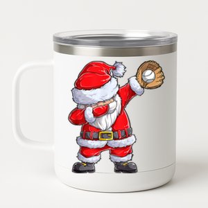 Christmas Santa Claus Baseball Catcher Xmas Gift 12 oz Stainless Steel Tumbler Cup