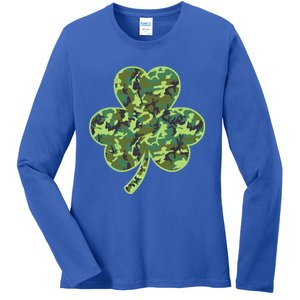 Camo Shamrock Camouflage Hunt St Patrick's Good Luck Hunting Gift Ladies Long Sleeve Shirt