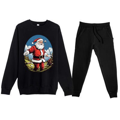 Christmas Santa Claus Golf Xmas Great Gift Premium Crewneck Sweatsuit Set