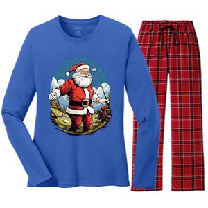 Christmas Santa Claus Golf Xmas Great Gift Women's Long Sleeve Flannel Pajama Set 