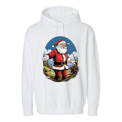 Christmas Santa Claus Golf Xmas Great Gift Garment-Dyed Fleece Hoodie