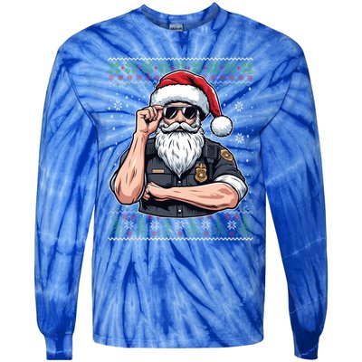 Christmas Santa Claus Police Officer Ugly Christmas Great Gift Tie-Dye Long Sleeve Shirt