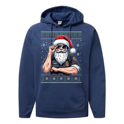 Christmas Santa Claus Police Officer Ugly Christmas Great Gift Performance Fleece Hoodie