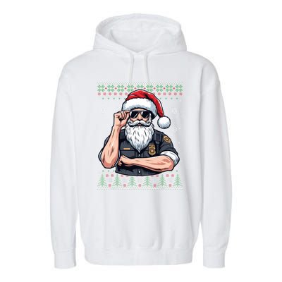 Christmas Santa Claus Police Officer Ugly Christmas Great Gift Garment-Dyed Fleece Hoodie