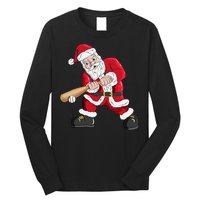 Christmas Santa Claus With Baseball Bat Baseball Long Sleeve Shirt