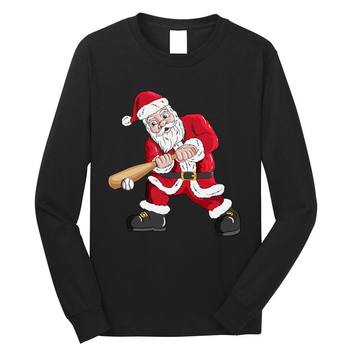 Christmas Santa Claus With Baseball Bat Baseball Long Sleeve Shirt