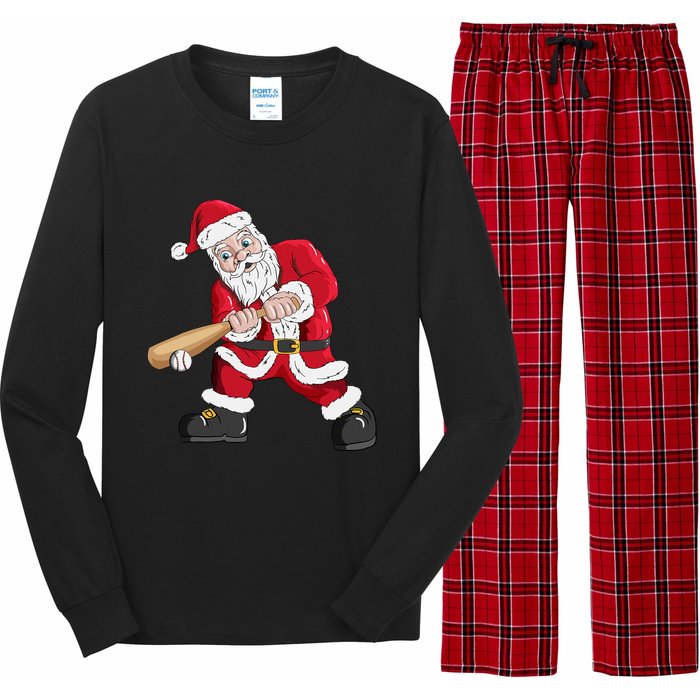 Christmas Santa Claus With Baseball Bat Baseball Long Sleeve Pajama Set