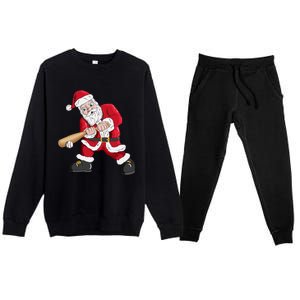 Christmas Santa Claus With Baseball Bat Baseball Premium Crewneck Sweatsuit Set