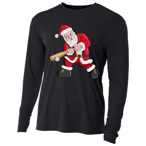 Christmas Santa Claus With Baseball Bat Baseball Cooling Performance Long Sleeve Crew