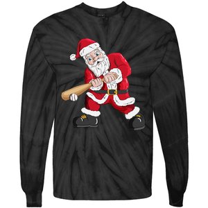 Christmas Santa Claus With Baseball Bat Baseball Tie-Dye Long Sleeve Shirt