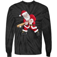 Christmas Santa Claus With Baseball Bat Baseball Tie-Dye Long Sleeve Shirt