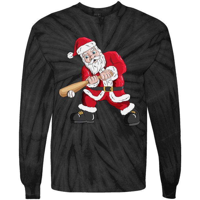 Christmas Santa Claus With Baseball Bat Baseball Tie-Dye Long Sleeve Shirt