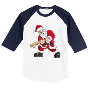 Christmas Santa Claus With Baseball Bat Baseball Baseball Sleeve Shirt