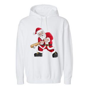 Christmas Santa Claus With Baseball Bat Baseball Garment-Dyed Fleece Hoodie