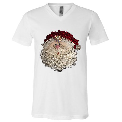 Christmas Santa Claus Jewel Art V-Neck T-Shirt