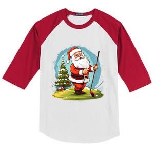 Christmas Santa Claus Golf Xmas Gift Kids Colorblock Raglan Jersey