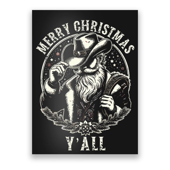 Cowboy Santa Claus Merry Christmas Y'all Western Country  Poster