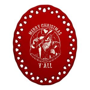 Cowboy Santa Claus Merry Christmas Y'all Western Country  Ceramic Oval Ornament