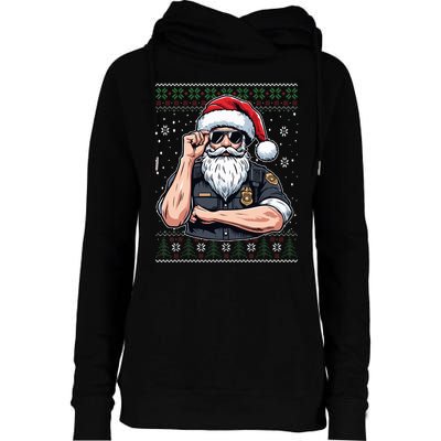 Christmas Santa Claus Police Officer Ugly Christmas Sweater Womens Funnel Neck Pullover Hood