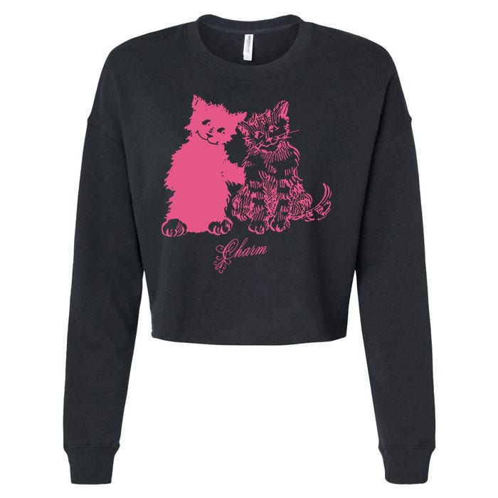 Clairo Store Charm Cat Friends Cropped Pullover Crew