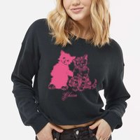 Clairo Store Charm Cat Friends Cropped Pullover Crew