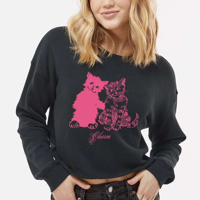 Clairo Store Charm Cat Friends Cropped Pullover Crew