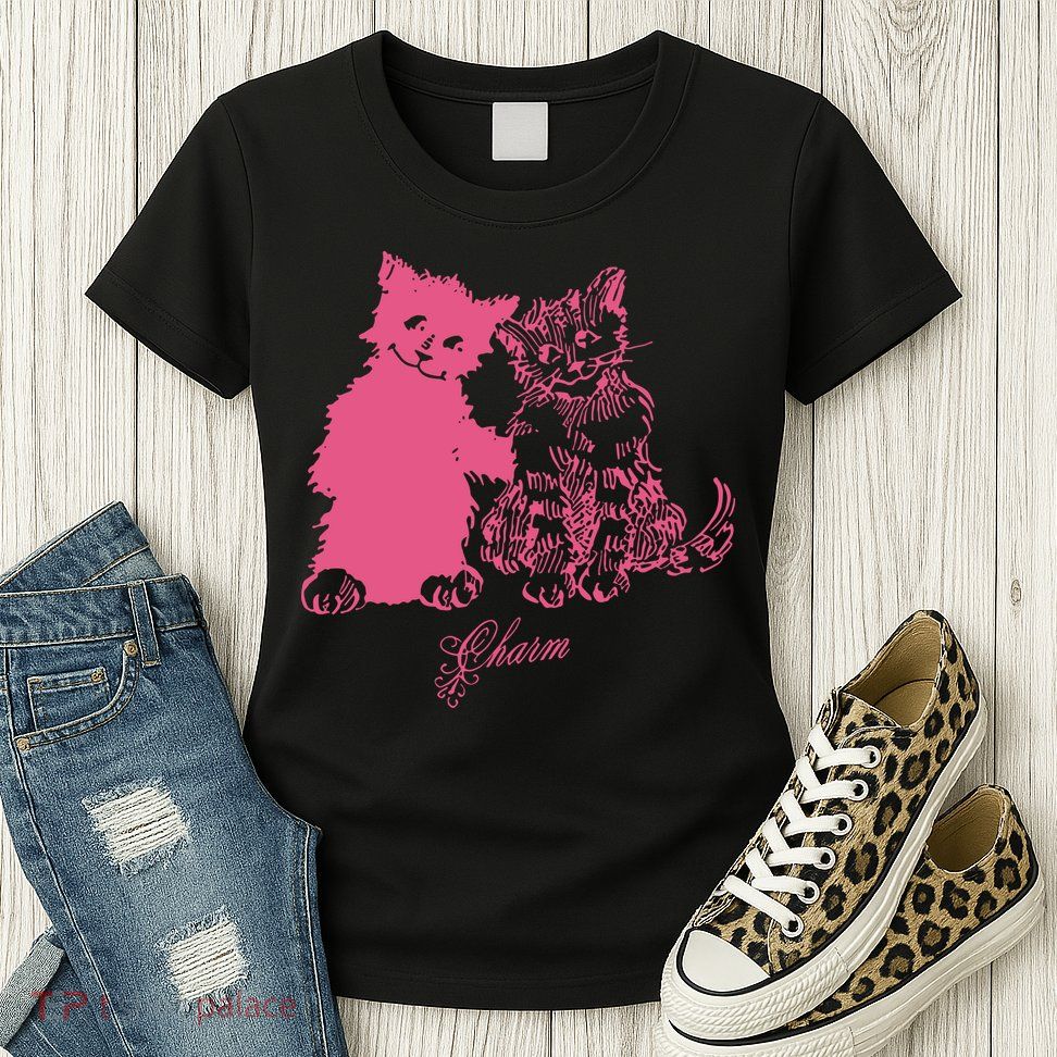 Clairo Store Charm Cat Friends Womens T-Shirt