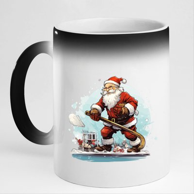 Christmas Santa Claus Hockey Xmas Great Gift 11oz Black Color Changing Mug