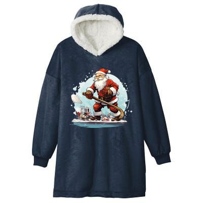 Christmas Santa Claus Hockey Xmas Great Gift Hooded Wearable Blanket