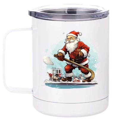 Christmas Santa Claus Hockey Xmas Great Gift 12 oz Stainless Steel Tumbler Cup