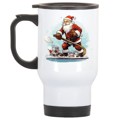 Christmas Santa Claus Hockey Xmas Great Gift Stainless Steel Travel Mug